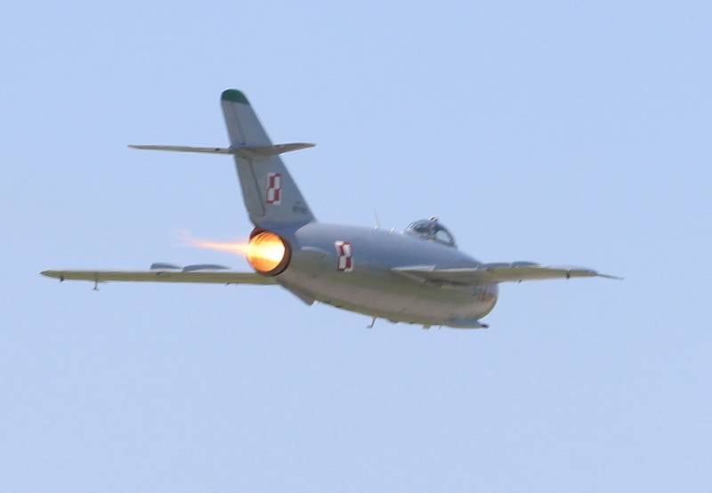 A Mig-17 flies during the 11th annual TBM Reunion and Air Show on Friday, May 15, 2026 at the Illinois Valley Regional Airport in Peru.