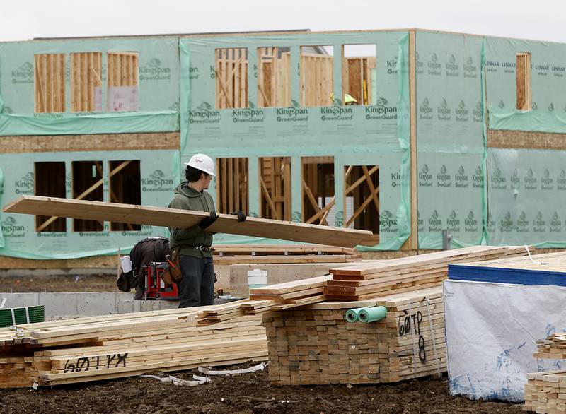 New homes being built Monday, April 4, 2022, in the Talamore of Huntley subdivision.