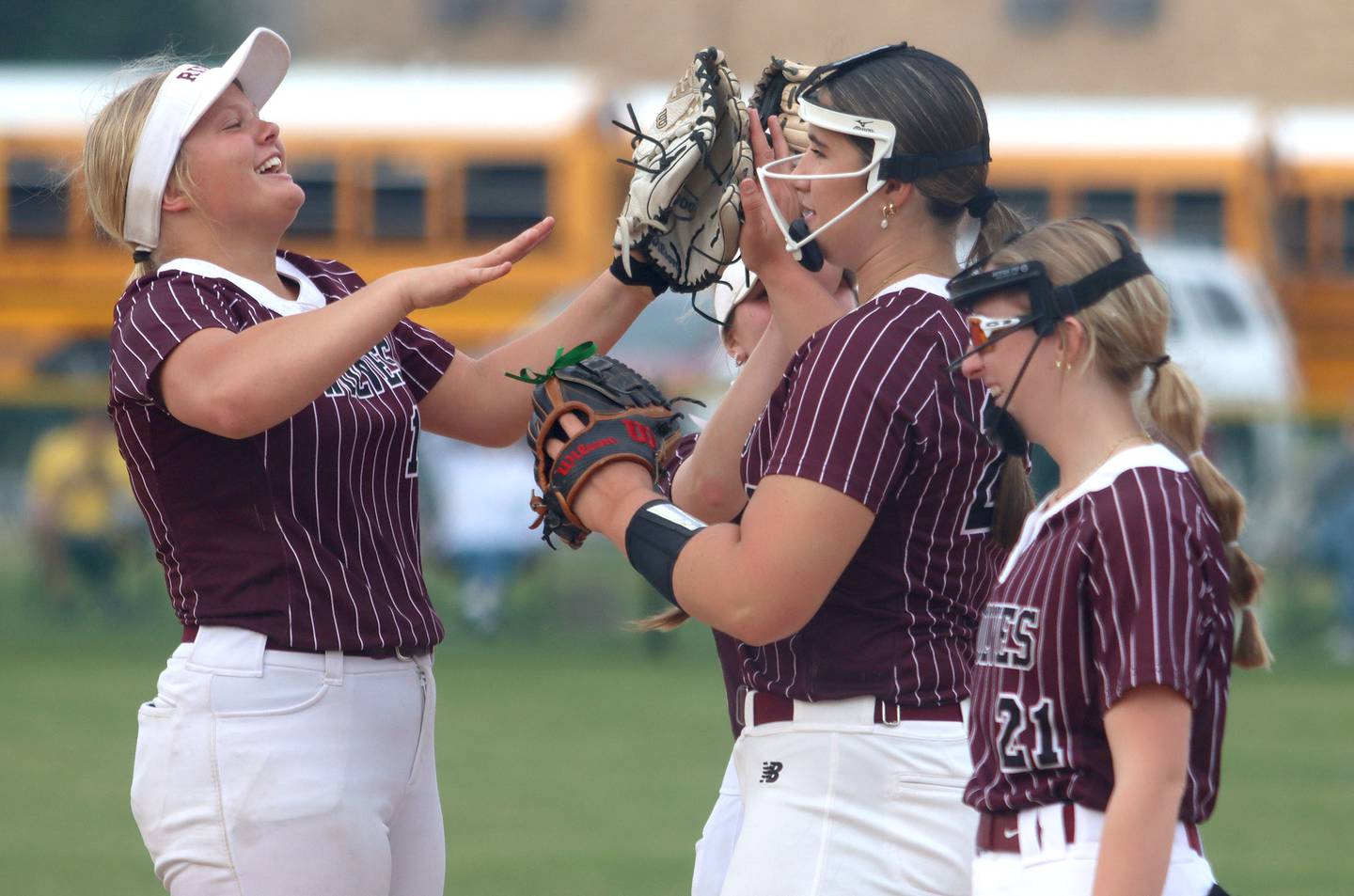 Prairie Ridge’s Wolves celebrate a win against Belvidere North in IHSA Class 3A Sectional Semifinal softball action at Sycamore High School in Sycamore on Thursday, June 5, 2025.
