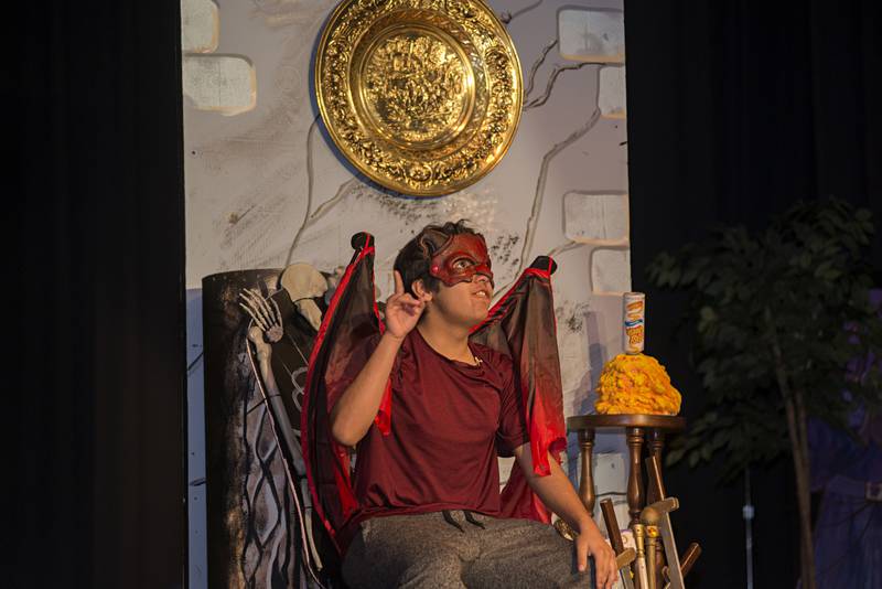 Orcus, played by Keaton Hull, practices his part for Morrison High School’s “She Kills Monsters” on Wednesday, May 4, 2022.