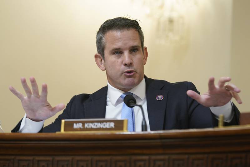 Rep. Adam Kinzinger, R-Ill., questions witnesses during the House select committee hearing on the Jan. 6 attack on Capitol Hill
