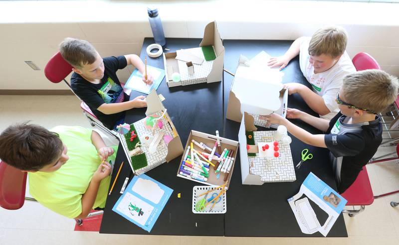 Students create a pop-up venture during Camp Invention at Central Intermediate School on Thursday, June 15, 2023 in Ottawa. Students produced their own pop-up shop, making decisions and using original strategies to attract customers with the ultimate block party. Children communicated through marketing and advertising, learning how to launch and operate their own venture.