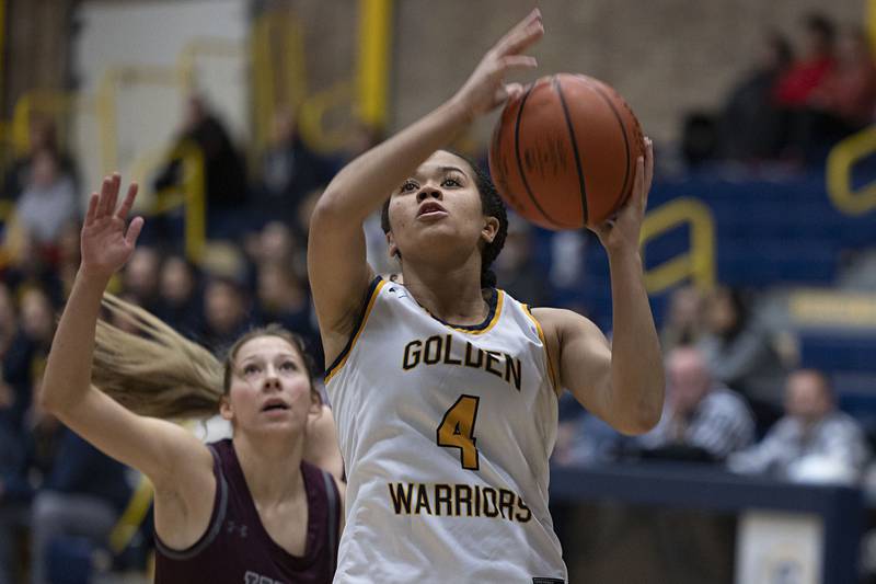 Sterling’s Olivia Turner goes to the hoop Monday, Nov. 14, 2022 to begin the season against IVC.