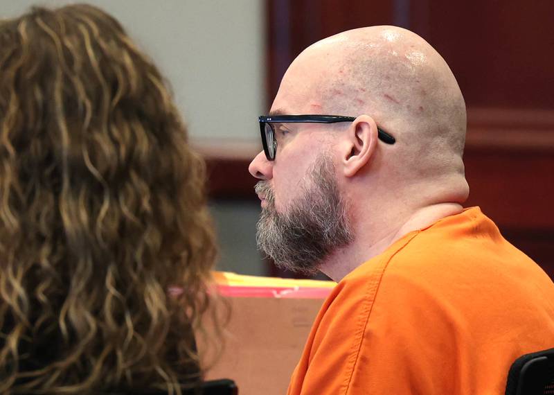 Jonathan D. Hurst, convicted of murdering Sycamore mother and son Patricia and Robert Wilson in 2016, listens Thursday, March 20, 2025, as Circuit Court Judge Marcy Buick pronounces his sentence at the DeKalb County Courthouse in Sycamore. Hurst was sentenced to life in prison.