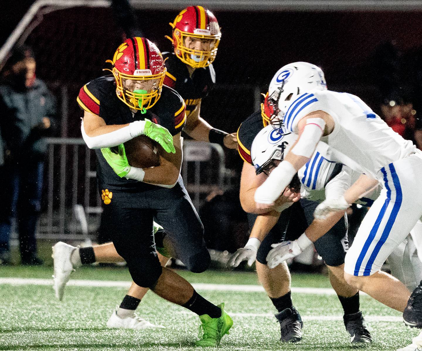 Batavia's Ryan Whitwell (3) carries the ball against Geneva during a football game at Batavia High School on Friday, Oct 7, 2022.