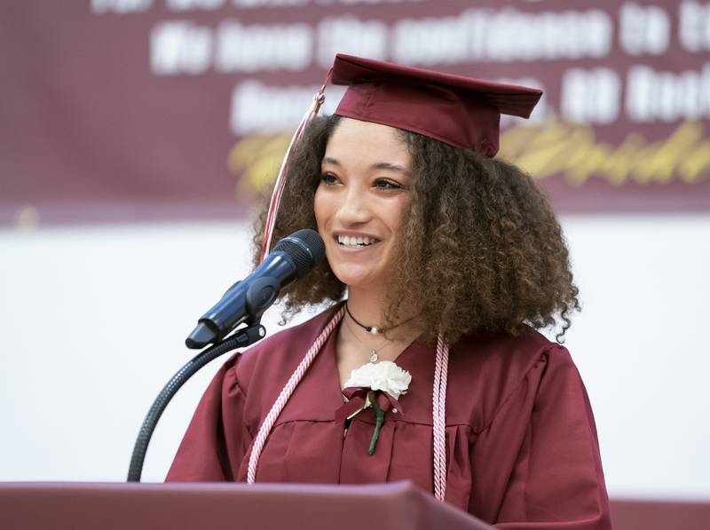 Senior class president Makaelyn Ortiz delivers a class address during the graduation ceremony for the class of 2022 on Sunday, May 22, 2022, at Richmond-Burton Community High School in Richmond.