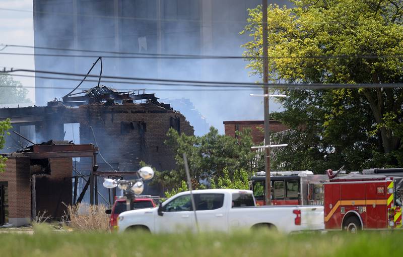 A Saturday fire was still smoking Sunday afternoon at the closed Pheasant Run Resort in St. Charles.