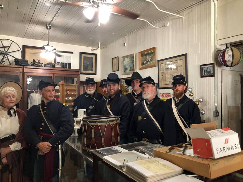 On Oct. 10, the 100th Illinois Volunteer Infantry, Co. K. reenactors headed to Wilmington in costume to check out a drum at the Wilmington Area Historical Society that had once belonged to the actual unit.