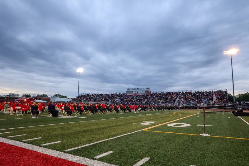 Nearly 500 students and their families, teachers and faculty attend the Bradley-Bourbonnais Community High School commencement ceremony on Thursday, May 21, 2026.