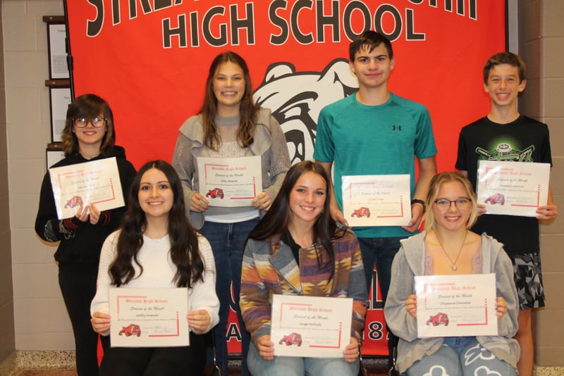 Streator High School honored its October 2023 students of the month on Monday, Oct. 16, 2023. They are (from left) Gabby Arevalo, Sage McNeil, Cheyenne Chandler (back, from left) Lauren Trost, Abby Mascal Chase Lane and Kamdyn Darrow. Not pictured are Alexis Butler and Joshua Hayes.