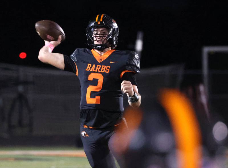 DeKalb's Cole Latimer throws a pass during their game against Lincoln-Way West Friday, Oct. 3, 2025, at DeKalb High School.
