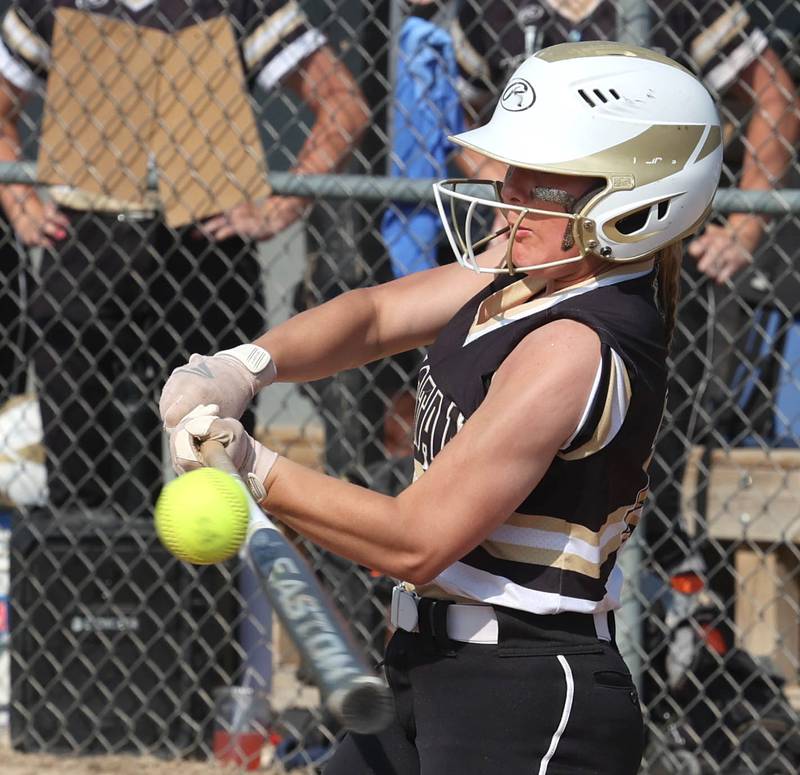 Sycamore's Addison McLaughlin takes a cut during their Class 3A supersectional game against Antioch Monday, June 5, 2023, at Kaneland High School in Maple Park.