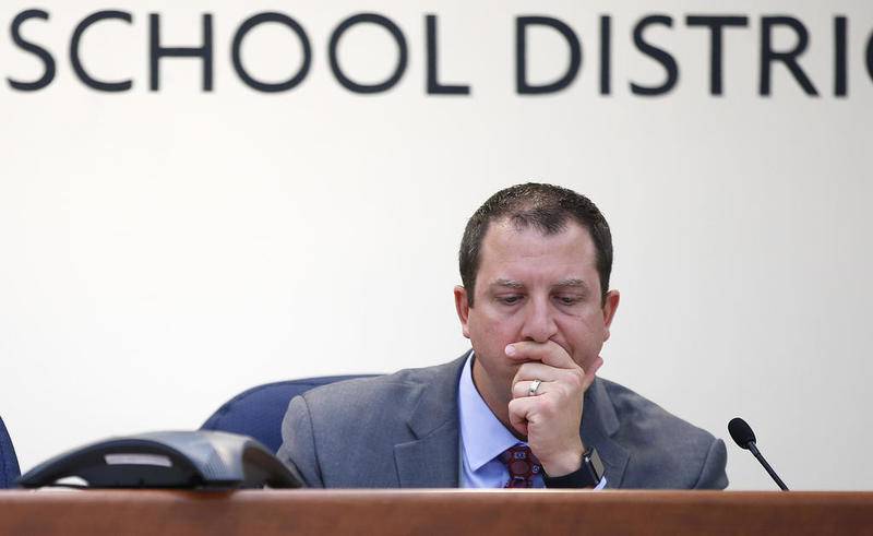 Huntley School District 158 Superintendent Scott Rowe listens to discussion during a past board meeting in Algonquin.