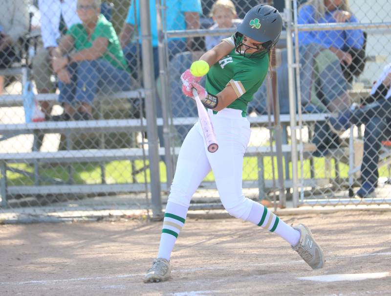 Seneca's Ameliah Weber gets a double on this hit against Marquette on Monday, May 11, 2026 at June Gross Field in Ottawa.