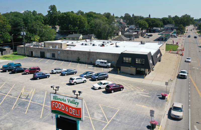 An aerial view of Illinois Valley Food and Deli on Friday, Aug. 16, 2024 in La Salle. The store will open on Monday August 19 at 7a.m. The store has been closed since February.
