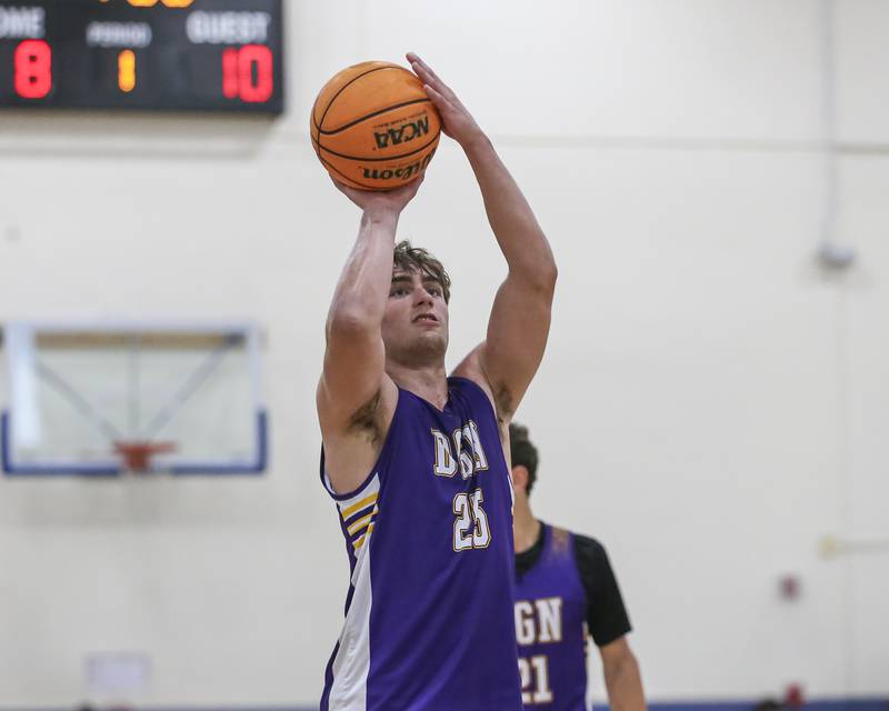 Downers Grove North's Jacob Wroman (25) shoots a free throw in their Riverside-Brookfield Shootout basketball game.  June 20, 2025 in Riverside.