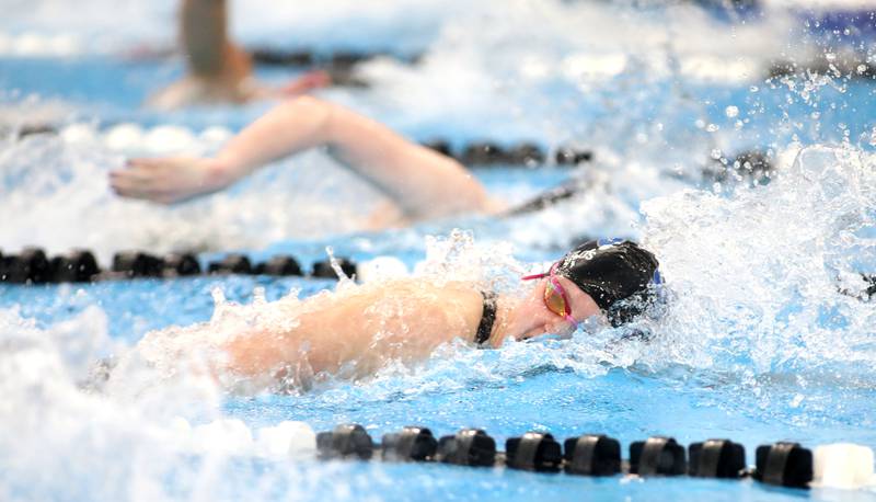 St. Charles North’s Tessalina Stavropoulos swims the first leg of the 400-yard freestyle relay championship heat during the IHSA Girls State Championships on Saturday, Nov. 16, 2024 at FMC Natatorium in Westmont.