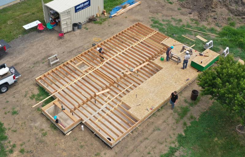 Crews begin to build the structure of a new Habitat for Humanity home on Thursday, July 10, 2025 in Princeton. The home is located near the intersection of Cherry and Marquette Street in Princeton. A family of 6, including 4 young children, will move into the home. Volunteers interested in helping with the home are asked to contact to Habitat for Humanity La Salle, Bureau, Putnam Counties by contacting the Peru office. The home should be completed by the end of the year.