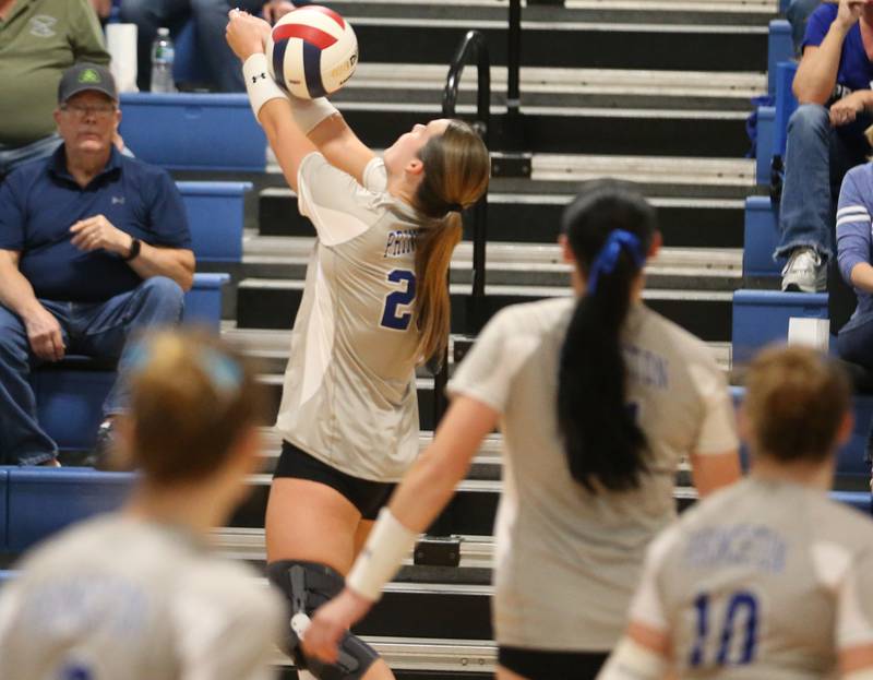 Princeton's Ellie Harp saves the ball from going out of play against El Paso-Gridley in the Class 2A Regional Semifinals on Tuesday, Oct. 29, 2024 at Fieldcrest High School.