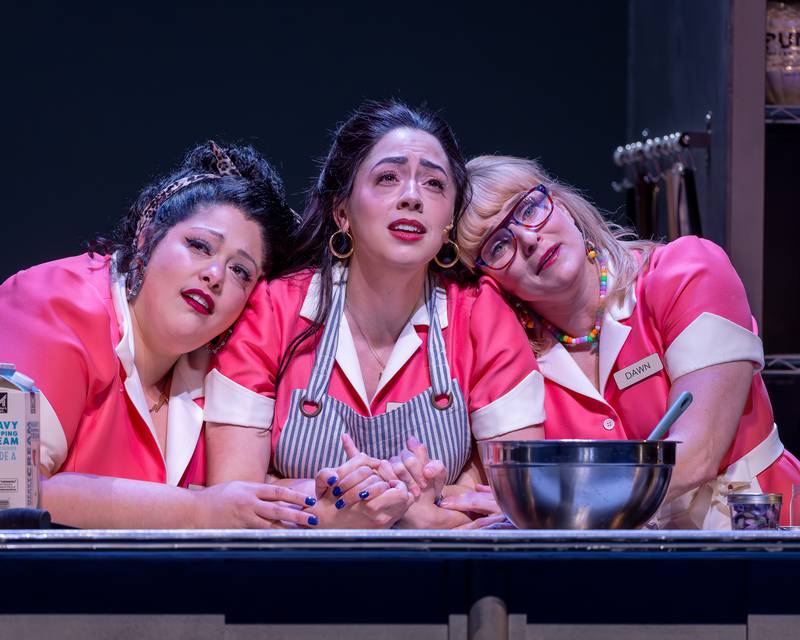 Teressa LaGamba plays Becky, Michelle Lauto is Jenna and Kelly Felthous plays Dawn in Paramount Theatre’s Waitress.  Paramount’s is the first Chicago-area production of this hit Broadway musical, with music and lyrics by Grammy winner and Tony nominee Sara Bareilles, directed by Katie Spelman. Performances run through March 30, 2025. For tickets, visit paramountaurora.com or call (630) 896-6666. Photo credit: Brett Beiner Photography