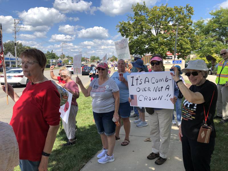 More than 600 people lined Richmond Road on McHenry's north side on Monday, Sept. 1, 2025, as part of the Workers Over Billionaires protest, promoted by Indivisible McHenry County.