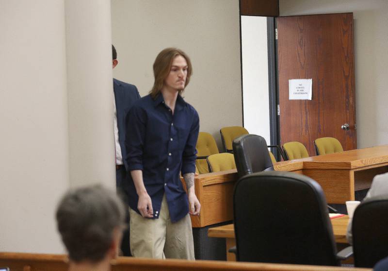Logan Petre enters the courtroom for his trial on Friday, Aug. 8, 2025 at the La Salle County Government Complex in Ottawa.