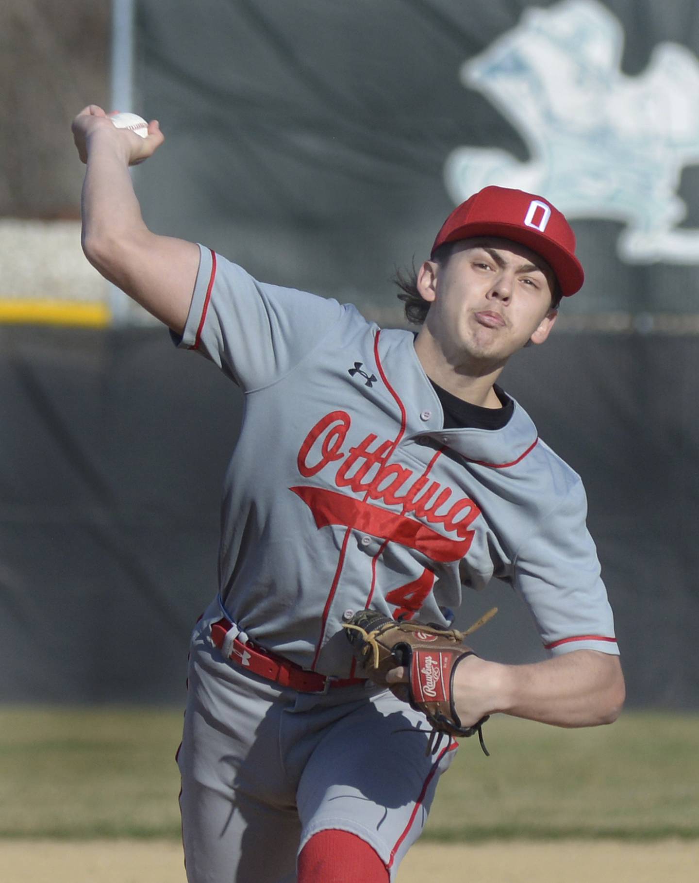 Ottawa Starting Pitcher Cam Loomis lets go with a pitch opening day Monday against Seneca at Seneca.