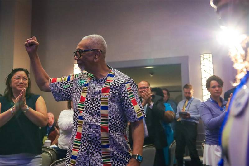U.S. Rep. Bobby Rush, D-Chicago, appears at an Illinois delegation breakfast during the Democratic National Convention in Chicago last week. Rush was the Illinois chair for Kamala Harris’ run for president in 2019.