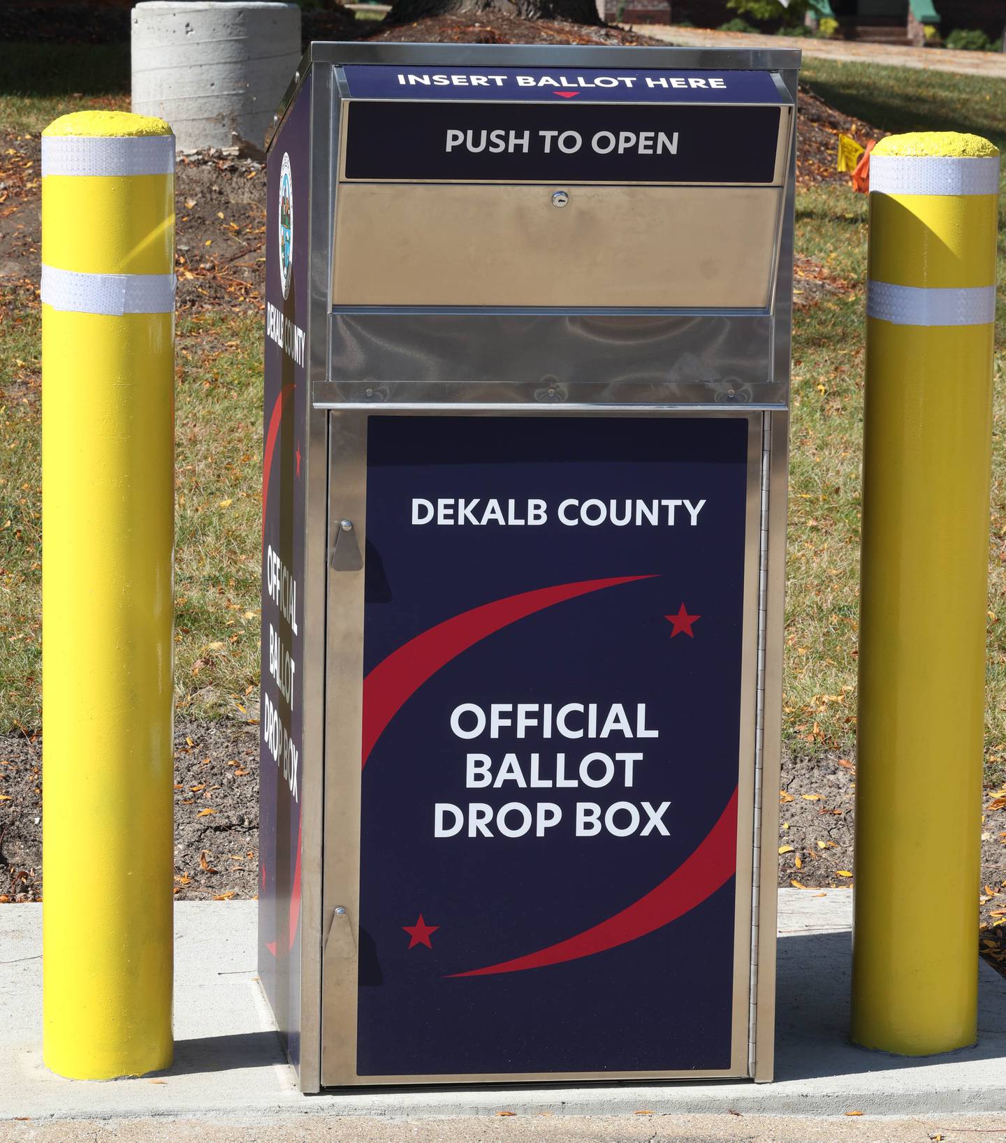 The new ballot drop box Thursday, Sept. 26, 2024, outside the DeKalb County Administration Building in Sycamore.