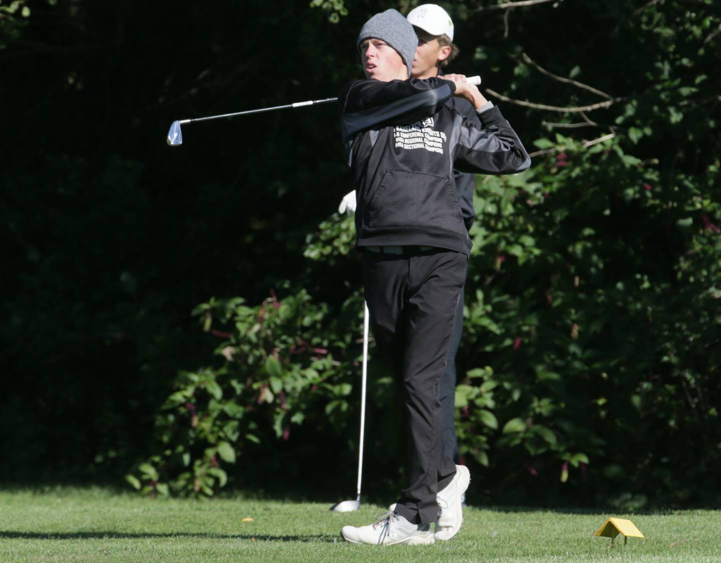 Kaneland's Brian Davoust tees off during the I-8 Conference Tournament on Monday, Sept. 26, 2022