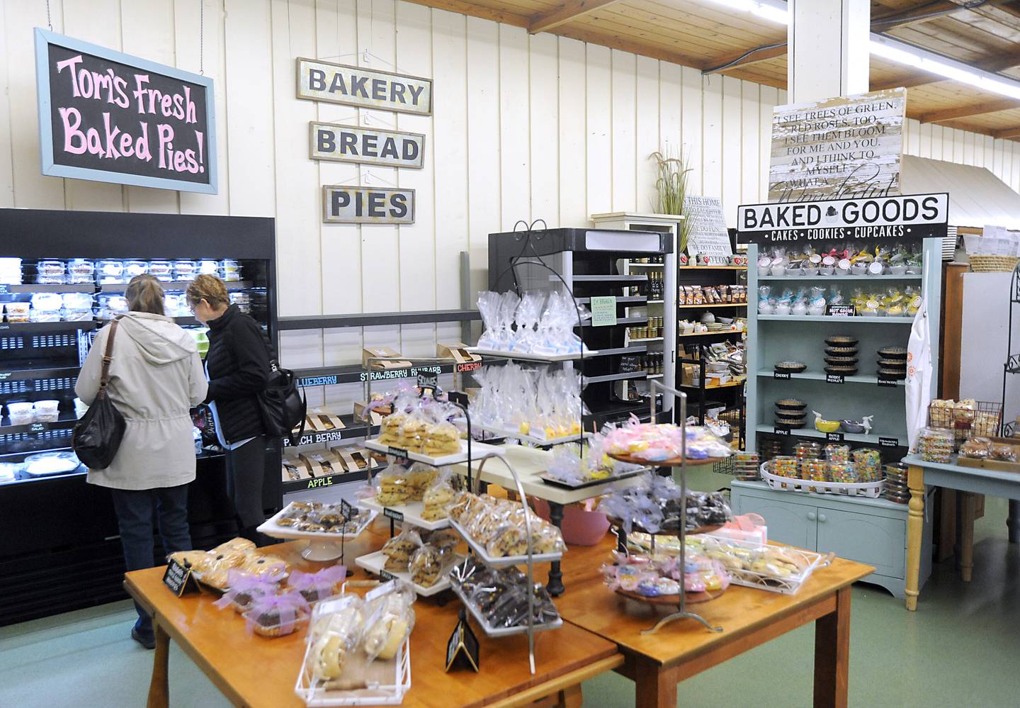 Susan Springston, and Jill Pristavec, both of Huntley, shop for baked goods Wednesday, March 23, 2022, at Tom's Farm Market, a family-owned business in Huntley. The market, which just opened for the season, also features a gift shop, full-service bakery, coffee bar and lunch cafe.