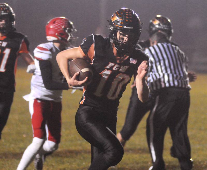 Flanagan-Cornell/Woodland's Payton Quaintance runs in a touchdown against South Beloit at Woodland on Friday, Oct. 13, 2023.