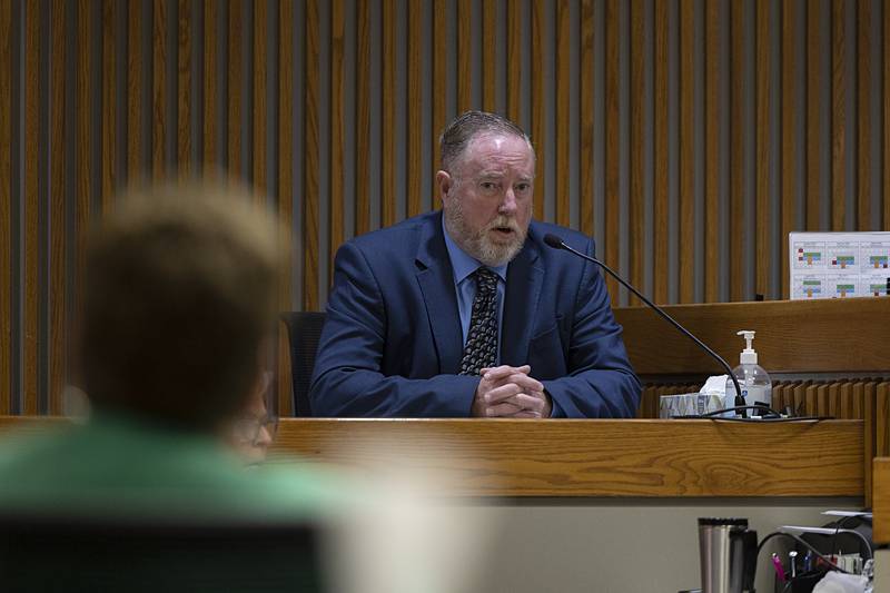 Michael Dettman takes the stand for the state Tuesday, July 16, 2024, during the trial of Steven W. Coleman. Dettman was Sterling deputy fire chief at the time of the fatal 2020 fire that killed three people.