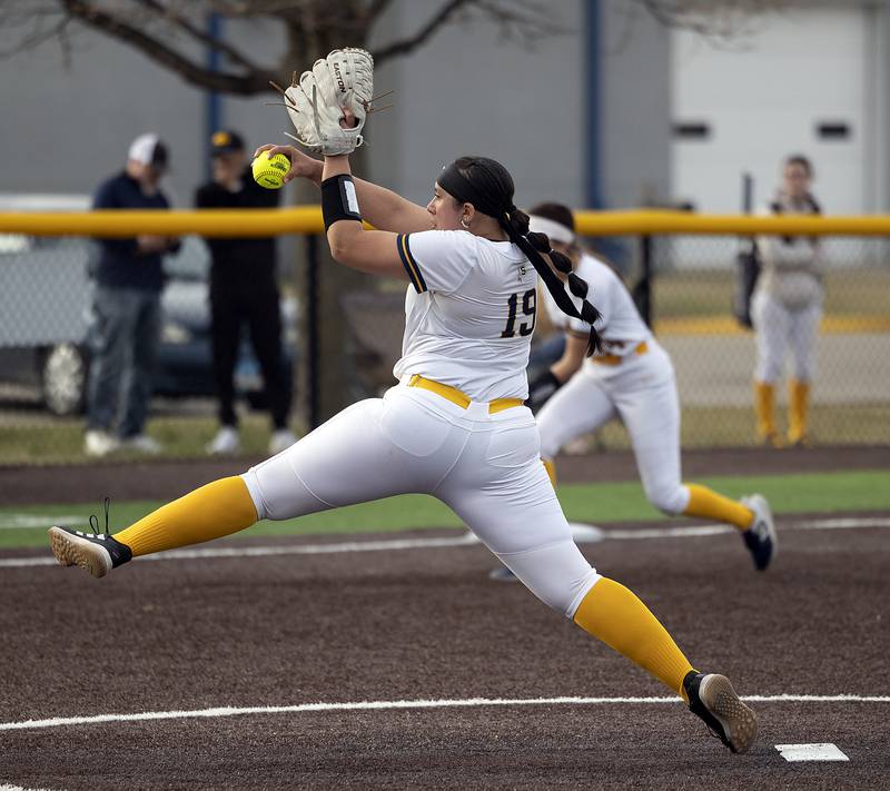Sterling’s Lilly Martinez fires a pitch against Newman Tuesday, March 18, 2025.
