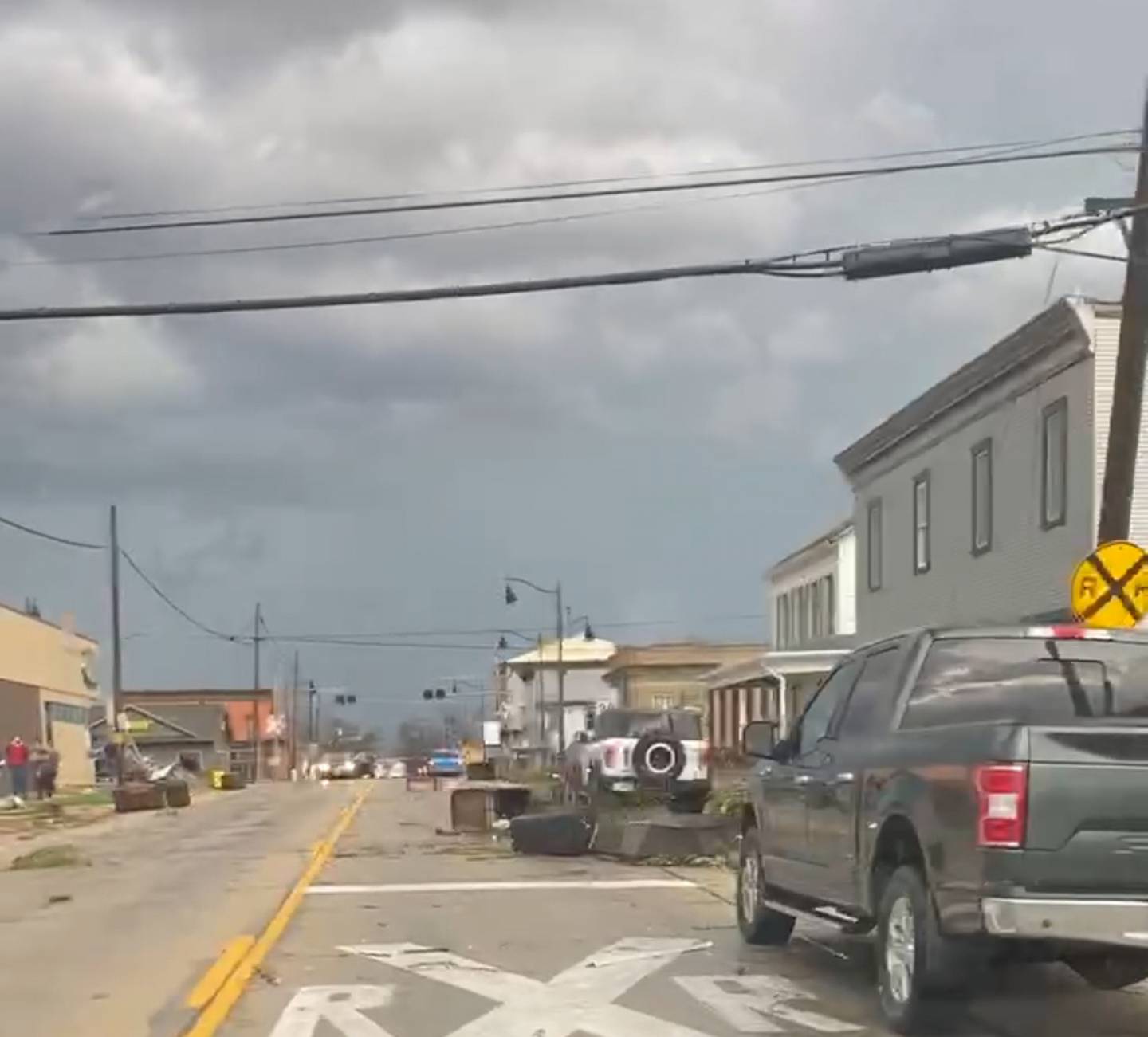Damage from a major storm in Lena, Illinois, is shown on Friday, April 17, 2026 in Lena, Ill.    (Rachel Nemon via AP)