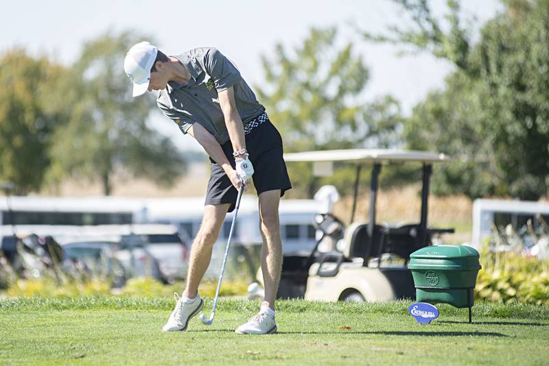 Crystal Lake South’s Nate Stewart tees off on no. 4 at Emerald Hill in Sterling for the Class AA IHSA sectional golf meet.