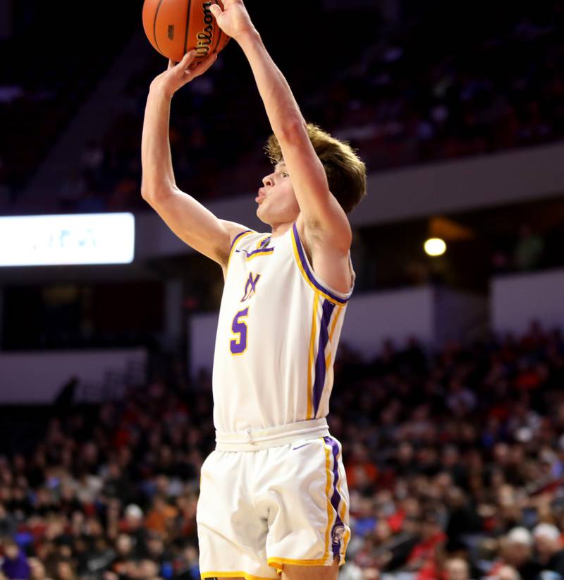 Downers Grove North’s Owen Thulin attempts a shot during the Class 4A Normal Supersectional game against Normal Community on Monday, March 4, 2024.