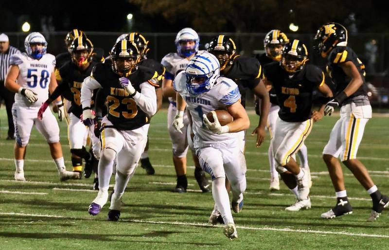 Princeton's Casey Etheridge goes full steam ahead for a run in Saturday's game in Chicago. He scored four touchdowns in the Tigers' 34-16 win over Chicago King.