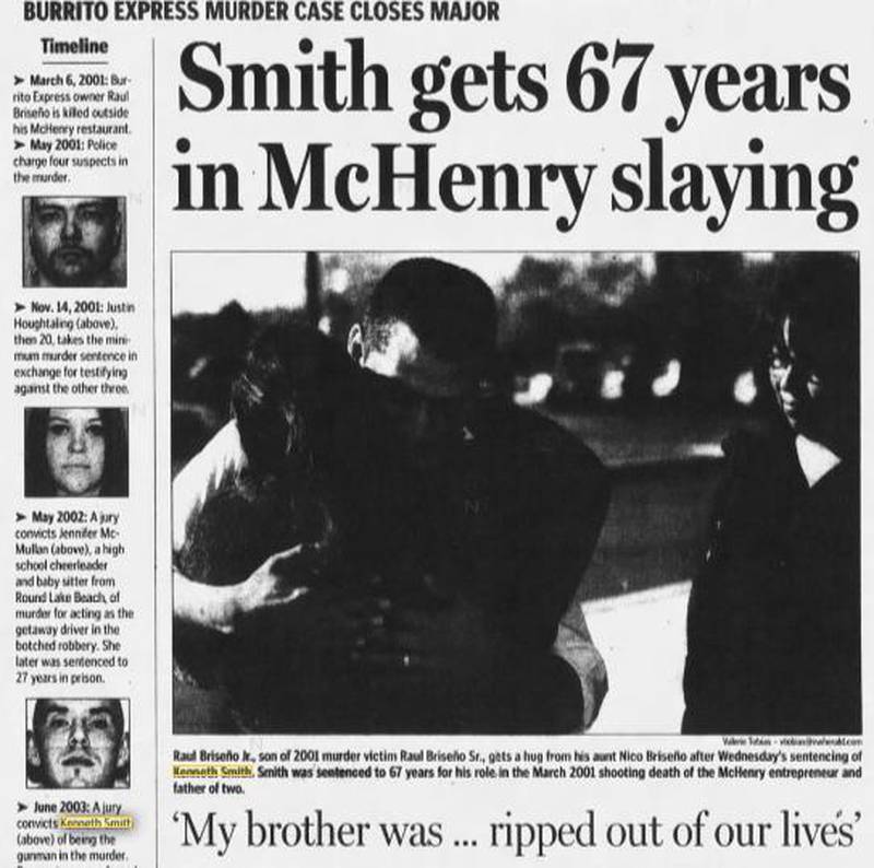 Northwest Herald front page when Kenneth Smith was sentenced to 67 years for the murder of Raul Briseno.