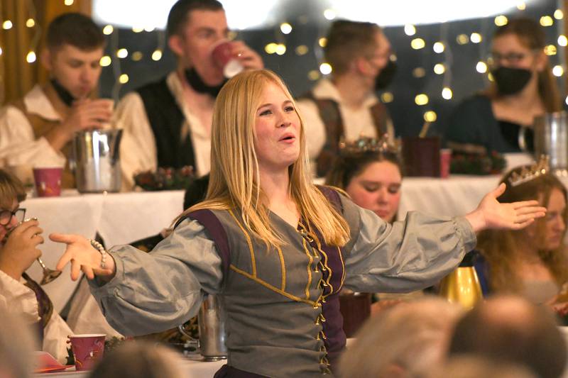 Elizabeth Mois performs as one of the jesters during Oregon High School's 2021 Madrigal Dinner held at Stronghold Retreat & Conference Center north of Oregon on Dec. 11. This year's events is Dec. 9-10.
