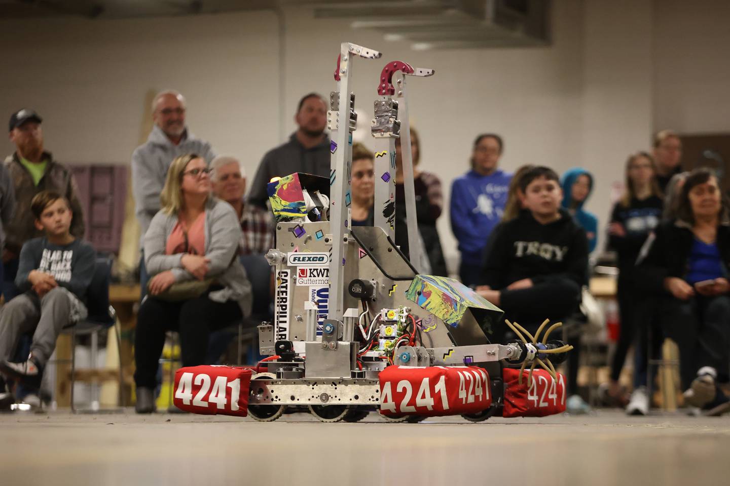 Steel Tigers Robotics Team 4241, consisting of students from Joliet Central and Joliet West, unveil their robot for the upcoming FIRST Robotics Midwest Regional Competition. Wednesday, April 6, 2022, in Joliet.