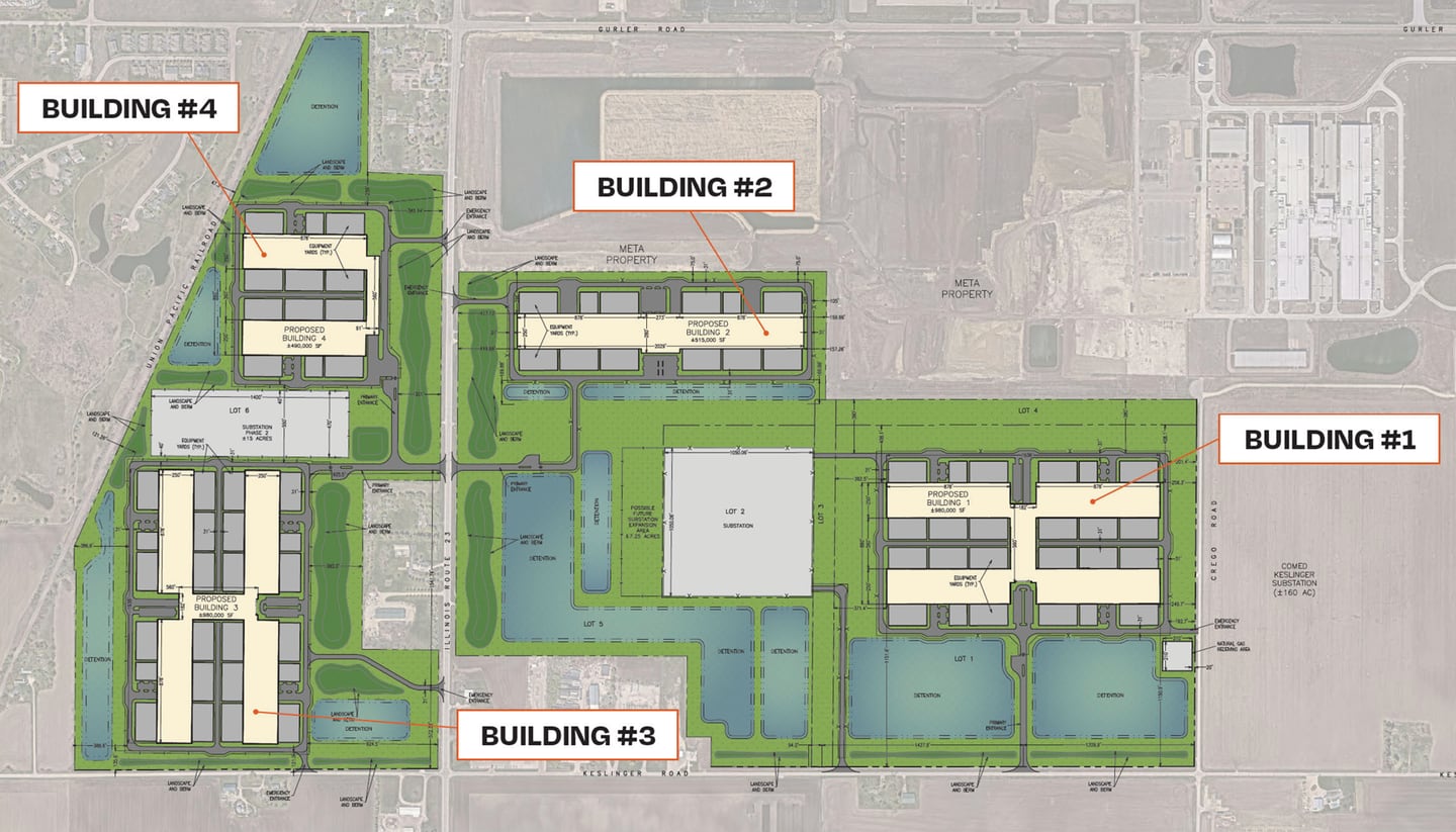 A petitioner for an unknown company referred to as "Project Vector" wants to build a major data center on 560 acres in DeKalb. A public hearing is scheduled for Dec. 1, 2025. A digital site outline shows what the data center campus could look like off Illinois Route 23 in DeKalb.