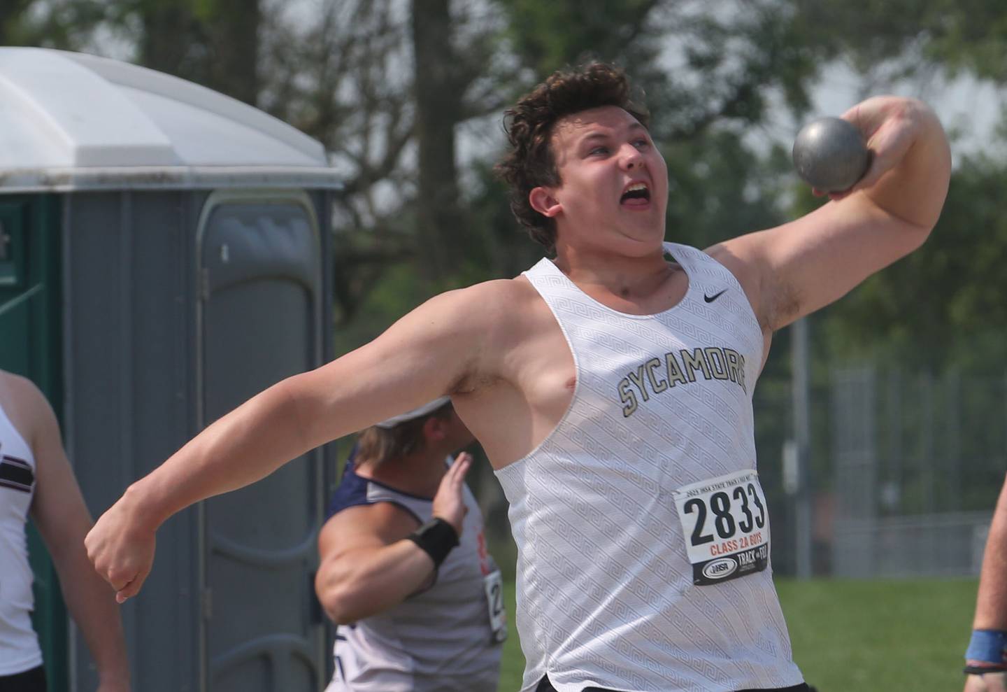 Sycamore's Will Rosenow competes in shot put during the IHSA Class 2A Boys Track & Field State Finals on Saturday, May 31, 2025 at Eastern Illinois University in Charleston.