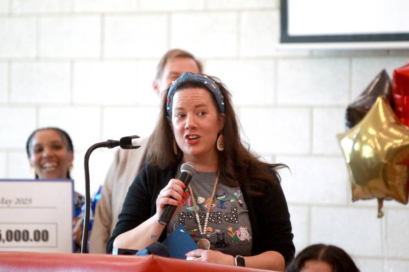 Bolingbrook High School teacher Erin Clifford was surprised by her family, colleagues, students and Golden Apple Foundation officials on Tuesday, May 6, 2025 as it was announced she had won a Golden Apple Award for Excellence in Teaching.
