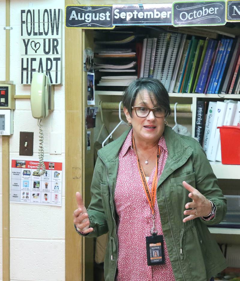 Mary Lynn Buckner, longtime special education teacher at Littlejohn Elementary School in DeKalb, talks in her classroom Wednesday, Feb. 23, 2023, about the challenges and rewards that come with teaching students with learning challenges.