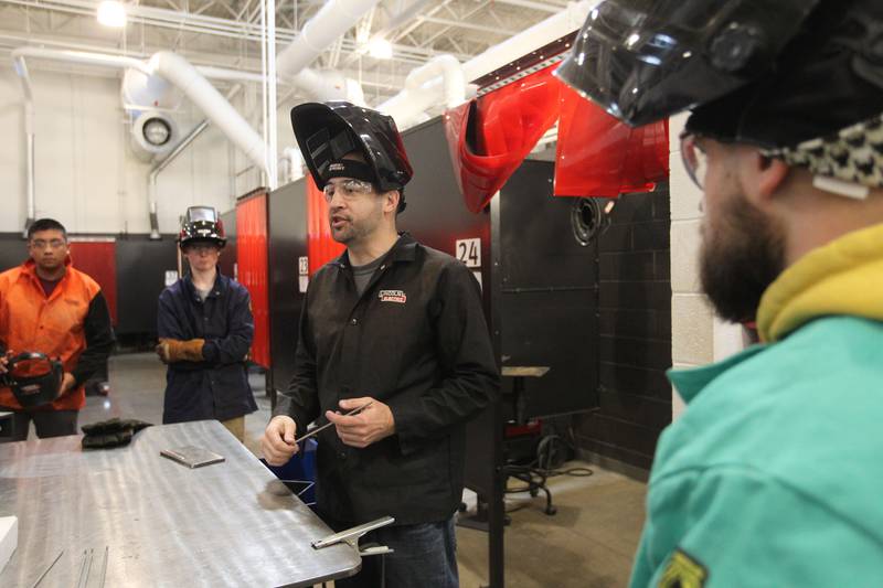 Mike Shallcross, of Crystal Lake, adjunct teacher, teaches a SMAW Shielded Metal Arc Welding class at the College of Lake County Advanced Technology Center (ATC) on November 18th in Gurnee.
Photo by Candace H. Johnson for Shaw Local News Network