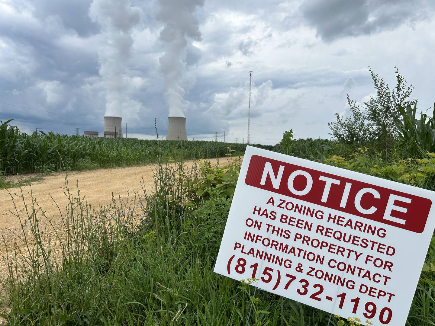 Constellation is seeking zoning changes for property it owns around the perimeter of the Byron Clean Energy Center. The nuclear power plant is located along German Church Road between Oregon and Byron in Ogle County. The plants cooling towers can be seen in the background in this photo taken Tuesday, July 9, 2024.