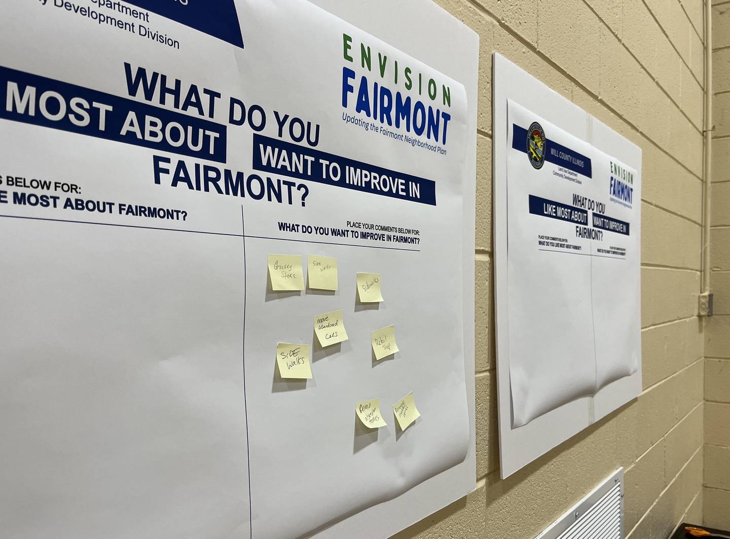 A poster gathering community input for the Envision Fairmont event on Saturday, June 22, in Fairmont, an unincorporated community in Lockport Township.