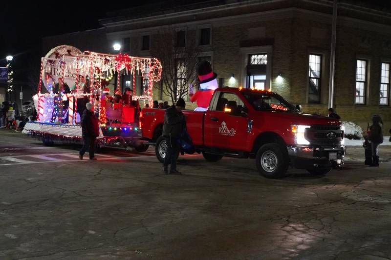 Rochelle Community Hospital's float rides in Rochelle's lighted Christmas parade on Friday, Dec. 5, 2025.