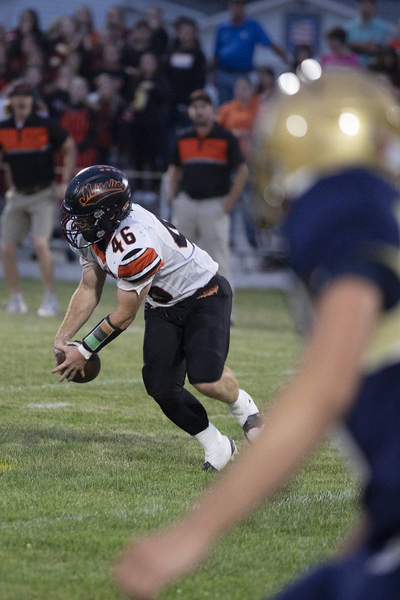 Milledgeville’s Spencer Nye intercepts a pass against Polo Friday, Sept. 19, 2025.